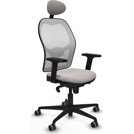Jorquera sincro malla blanca similpiel blanco brazos 2D base nailon cabecero fijo ruedas 65mm engomada (1/5)