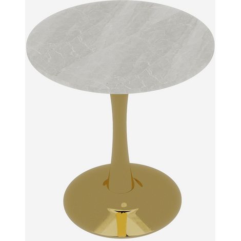 Table à manger 27,6 pouces table de salle à manger style moderne du milieu du siècle cadre métal doré plateau rond effet marbre (1/5)