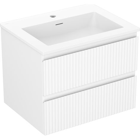 Mexen Rivel Badezimmerschrank 60 cm mit Waschbecken Otis, 2 Schubladen, gerillt, weiß matt - 91A20-06047-2-BFF01-W18M01