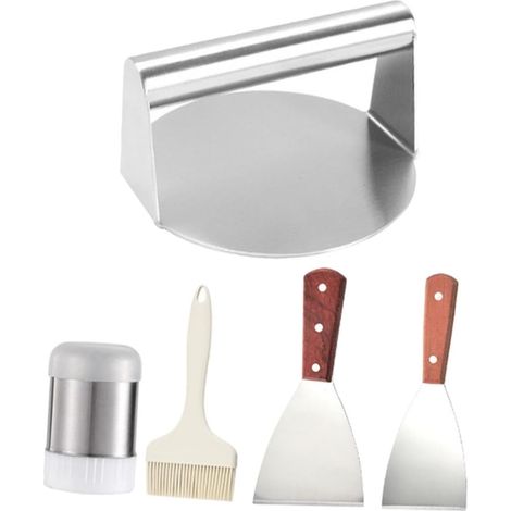 Ensemble d'outils pour churrasco d'extérieur 5 pièces : presse à viande, spatule, brosse, bouteille