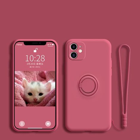 Coque de téléphone en silicone liquide souple (iPhone 13 Mini rouge) avec support, anneau et dragonne (1/5)