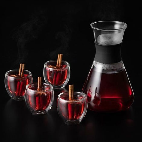 Set Regalo Decanter Vino in Vetro Con 4 Bicchieri A Doppia Parete (1/4)