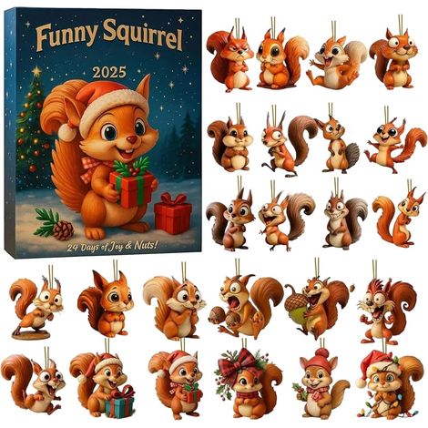 Adventskalender 2025 – Flacher Acryl-Anhänger (2D) 24-Tage-Countdown-Kalender mit Eichhörnchen-Motiv für Männer, Frauen, Mädchen, Teenager, Ehefrauen, Ehemänner, Söhne und Töchter (1/5)