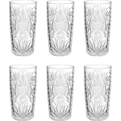 Lot de 6 verres à eau hauts 35cl en verre transparent – Design avec motif en relief – Dimensions D. 8,2 x H. 14,5 cm – Secret De Gourmet (1/2)