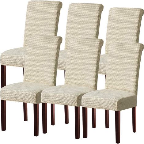 Stuhlhussen 6er Set, Stretch Stuhlbezug abnehmbar & waschbar, Creme (1/5)
