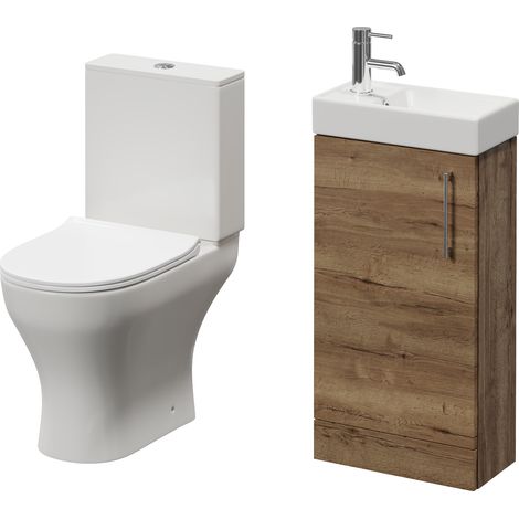 Napoli Cube Tobacco Oak 400mm Single Door Vanity Unit and Jubilee Toilet Suite with Align Basin - 400mm - Chrome 160mm Handle