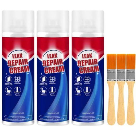 Crème Réparation Fuites - 100 ml - Agent Étanche Toiture et Gouttière - Spray Imperméabilisant avec Pinceau - 3 Pièces (1/5)