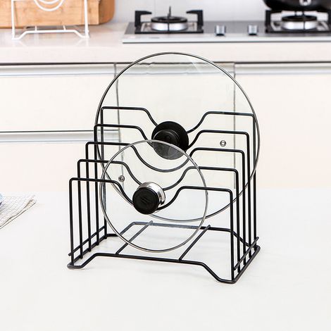 Étagère de rangement pour planche à découper en fer, 4 emplacements, porte-couvercles intégré, pour plan de travail de cuisine, noir (1/5)