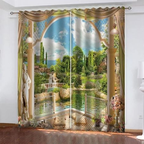 Rideaux occultants - Multicolore - Paysage - 150 x 166 cm - Isolation thermique - Protection de la vie privée (1/4)