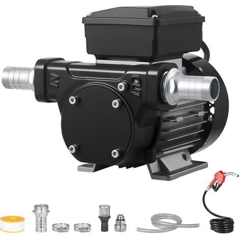 Pompe Transfert Carburant 230 V CA Pompe Transfert Diesel Électrique 60 L/min, avec Pistolet de Carburant à Arrêt Automatique, 2 Tuyaux, Hauteur de Refoulement 13,7 m, pour Kérosène, Biodiesel (1/5)