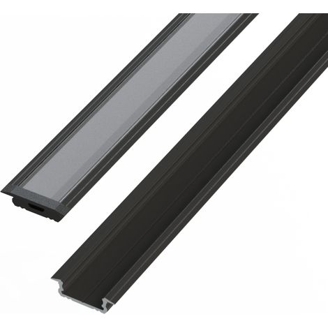 AL12-GLG1-AB-1000: Perfil de aluminio empotrado, ánodo negro, 5x16 mm, 1000 mm, ranura, ánodo negro C-35