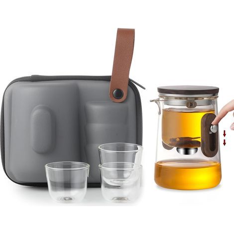 Portable Borosilicate Glass Teapot with 3 Cups, Ideal for Tea and Coffee (1/5)