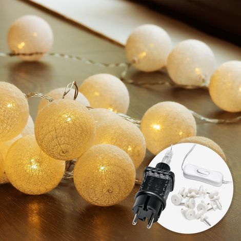 CozyHome Blanc guirlande lumineus boule coton - 20 LED & 6m Blanc chaud (1/5)