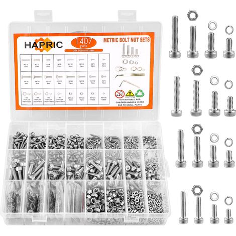 Lot de 1407 vis en acier inoxydable M2/M3/M4/M5 avec écrous et boîte (1/5)