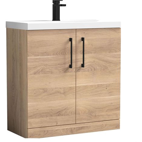 Balterley Bramshall Contemporary Bathroom Floor Standing 2-Door Vanity Unit & Mid-Edge Basin, Bleached Oak, 800mm (1/4)
