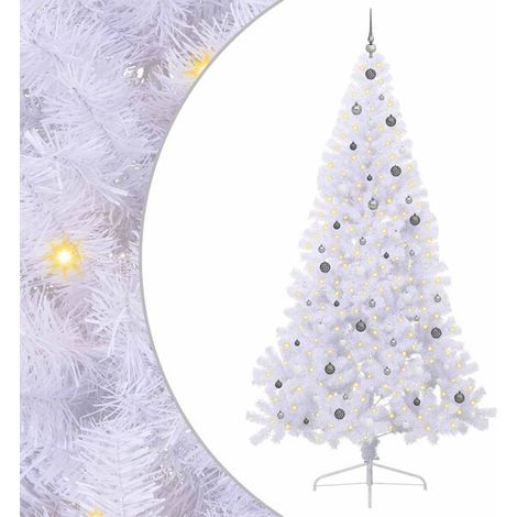 Sapin de Noël artificiel avec 300 lumières LED blanches, 240 cm de haut, en PVC et acier. (1/5)
