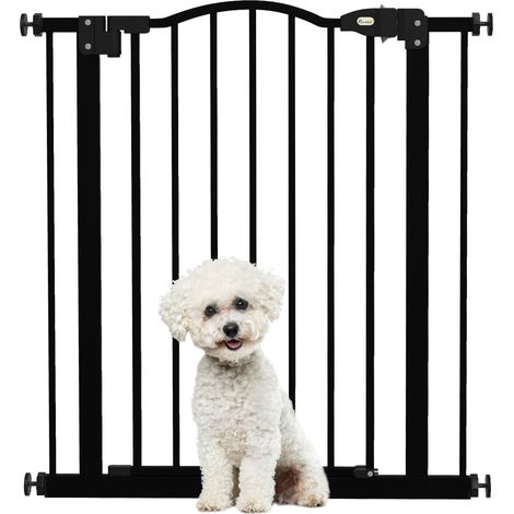 Metal 74-80cm Adjustable Pet Gate Safety Barrier w/ Auto-Close Door Black