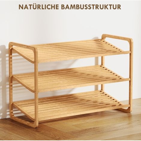 Zapatero de bambú de 3 niveles para entrada, 76 x 33 x 50,8 cm, carga 30 kg, color natural (1/5)
