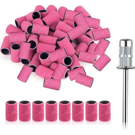 Lot de 100 bandes abrasives pour perceuse à ongles grain 240 - Bandes abrasives fines - Grain 240 - Rose - Avec embouts de mandrin pour manucure et nail art (1/5)