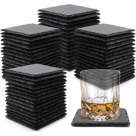 60x Schiefer Untersetzer 10,2 cm Quadratisch mit Kratzschutz für Küche & Bar (1/5)