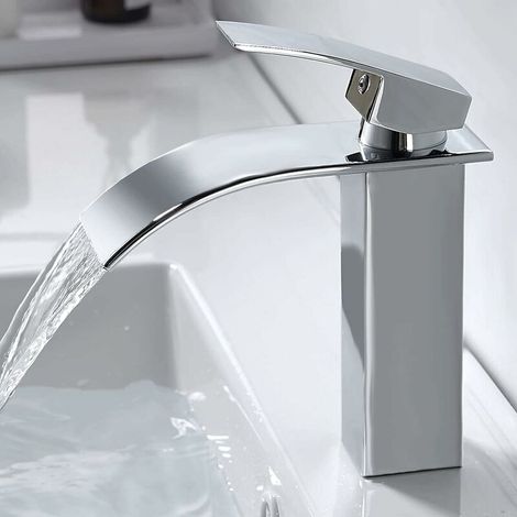 UlisemModerne Robinet Salle de Bain Cascade, Design Elégant Robinet Lavabo, Mitigeur en Laiton, Eau Chaude et Froide Disponible, Robinetterie Chromé G 3/8 (1/4)