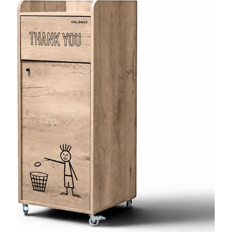Poubelle snack "THANK YOU" en bois Chêne clair 100 Litres PREMIUM - GOLDINOX (1/4)