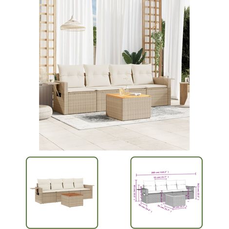 The Living Store Salon de jardin avec coussins 5 pcs beige résine tressée - Ensemble Salon Jardin - Meuble Extérieur - Résine Tressée - Rotin Synthétique - Mobilier De Jardin (1/3)