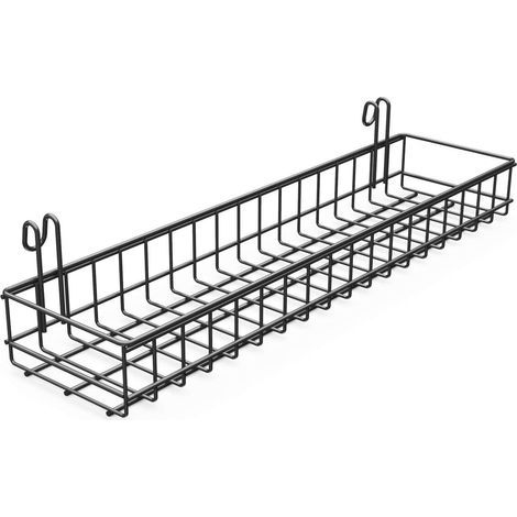 Panier En Fil Métallique - 40 X 10 Cm - Pour Grille Murale - Organisateur Mural Cuisine Salle De Bain Bureau - Noir - 1 Pièce