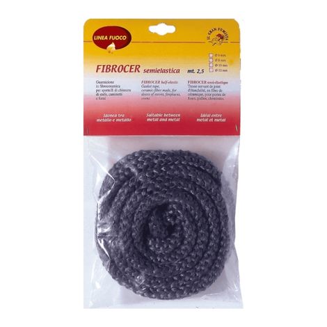 SIGILL, Fibrocer Tonda, Guarnizione in Chiusura in Fibra di Vetro per Sportelli di Stufe e Forni, Ottima Flessibilità, Color Grigio-acciaio, Made in Italy, Rotolo da 2,5m ø 8mm