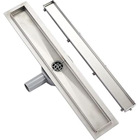 Caniveau de Douche Acier INOX,60cm，Réglable Le 2en1 Carreler Caniveau，Caniveau de Douche avec Siphon pivotant à 360 ° bloqueur d'odeurs et Filtre à Cheveux，Drainage Rapide (1/5)