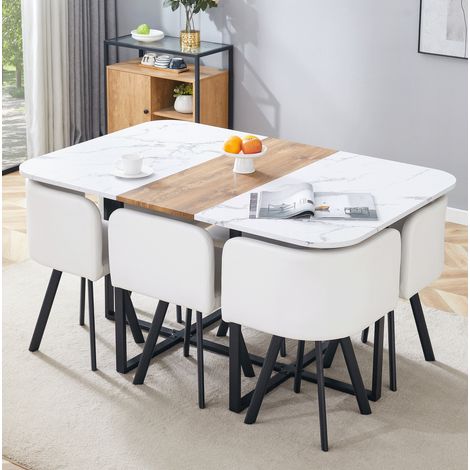 Conjunto de comedor extensible 150 x 100 x 79 cm, MDF y metal blanco/negro, 4-6 personas FloraGrace (1/5)