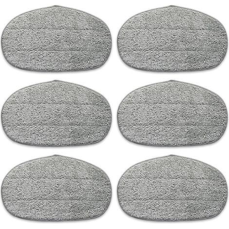 6 Tampons Housse Vadrouille Microfibre Nettoyage Profond Pores Vapeur Velcro Gris (1/4)