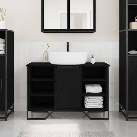 Waschbeckenschrank mit Tür Schwarz Eichen-Optik 91 x 35 x 60 cm