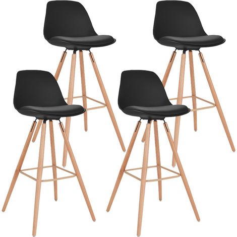Idmarket – Lot de 4 tabourets de bar SARA noir – Hauteur d'assise 66 cm – Dossier courbé en polypropylène – Pieds en bois pour stabilité