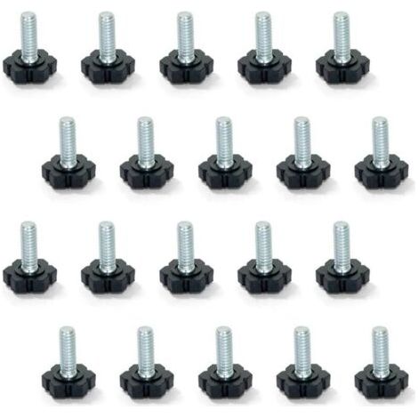 Pieds de nivellement pour meubles – Lot de 20 – Tige filetée M6x30mm – Base hexagonale en plastique noir pour réglage précis (1/5)