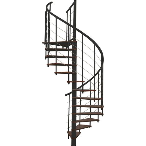 Minka Spindeltreppe Fusion 37 - 295cm Geschosshöhe Walnuss Schwarz 160cm Durchmesser