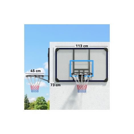 Panier de basket mural, panneau de basket avec cercle et filet pour extérieur, acier, 113 x 61 x 73 cm, idéal pour jardin & aire de jeux (1/5)