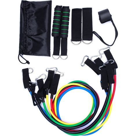 Bandes élastiques pour les bras, les jambes et les fessiers - Bandes de résistance avec poignées, kit de 11 pièces - Mousqueton + 45 kg + Manuel d'utilisation (1/4)