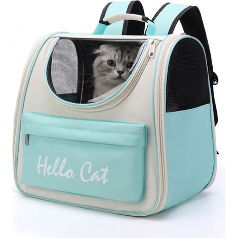 Sac à dos transport pour chats et petits chiens, sac de voyage portable respirant pliable, idéal pour déplacements et visites vétérinaires, vert dimensions 37×25×34 cm (1/5)