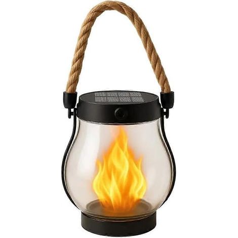 Ecleanfy - Lanterne solaire extérieure (1 pièce), étanche, avec effet flammes dansantes. (1/5)