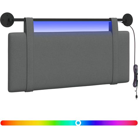 Hanging Headboard with LED Light Dark Grey Fabric vidaXL (1/5)