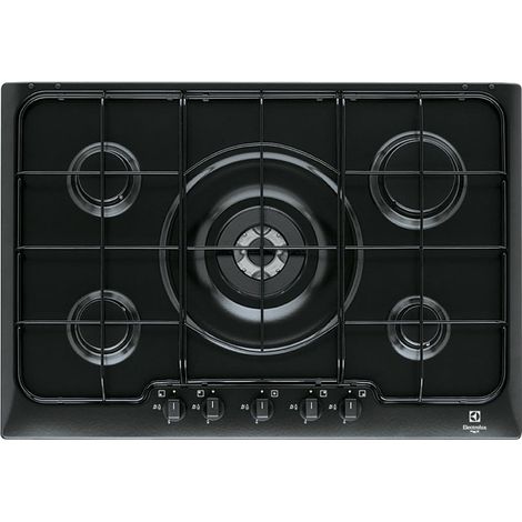 Placa de cocina Electrolux PN750UV, color negro, empotrada a gas, 5 quemadores