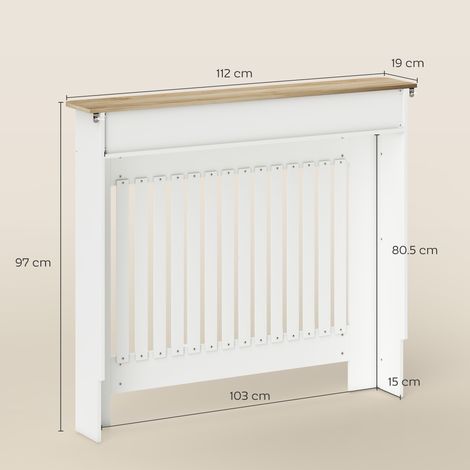 Protection anti-basculement pour radiateur (avec coffre de rangement), en bois, 112 x 19 x 97 cm, blanche