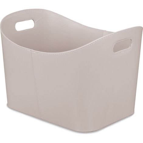 Panier à bûches moderne rangement pratique 36 x 53,5 x 41 cm en similicuir gris clair (1/4)