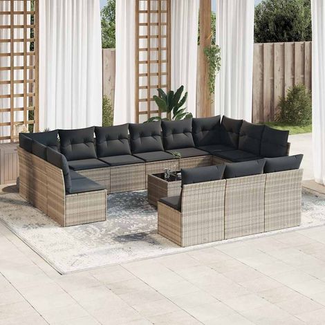 Set sofás jardín 14 pzas con cojines ratán sintético gris claro vidaXL (1/3)