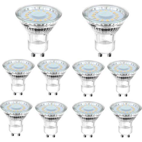 10 GU10 LED-Lampen, entsprechend einer 50-Watt-Halogenlampe, 4 Watt, 6500 Kelvin tageslichtweißes Licht, 120° Abstrahlwinkel. (1/5)