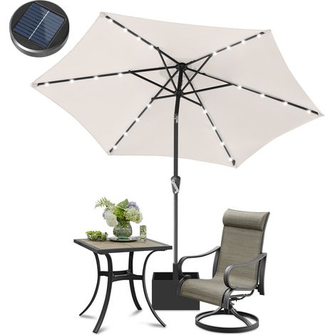 Jiubiaz Sonnenschirm 2,7 m mit LED-Beleuchtung – Balkonschirm für Garten & Terrasse, beige