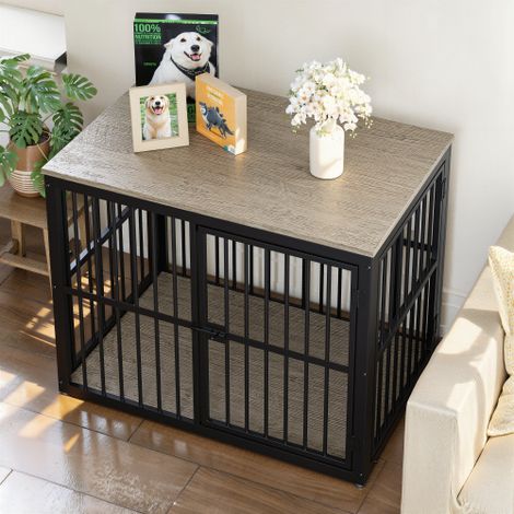 Modulares Hundezimmer mit 3 Türen, 2-in-1 TV-Board oder Nachttisch, wasserfeste Paneele, stapelbares System, Außenmaße 84x56x66 cm, Grau (1/5)