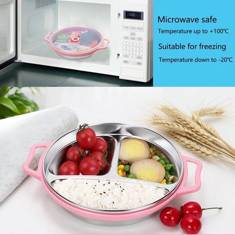 Contenitore in acciaio inox da 1300 ml con coperchio adatto al microonde, utilizzabile in microonde e congelatore, con 3 scomparti e coperchio ventilato, senza BPA, 22 x 5 cm. (1/5)