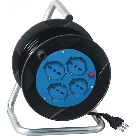Rallonge Électrique De 15 Mètres Avec Enrouleur, 4 Prises Schuko, Fiche Italienne 16 A, Tension Maximale 250 V Ca, Puissance Jusqu'À 2 200 W (1/3)